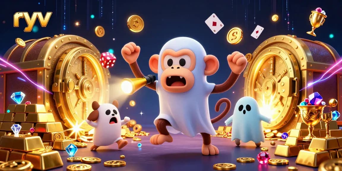 Experience the thrilling ryv action of a poltergeist monkey juggling treasure in a haunted casino