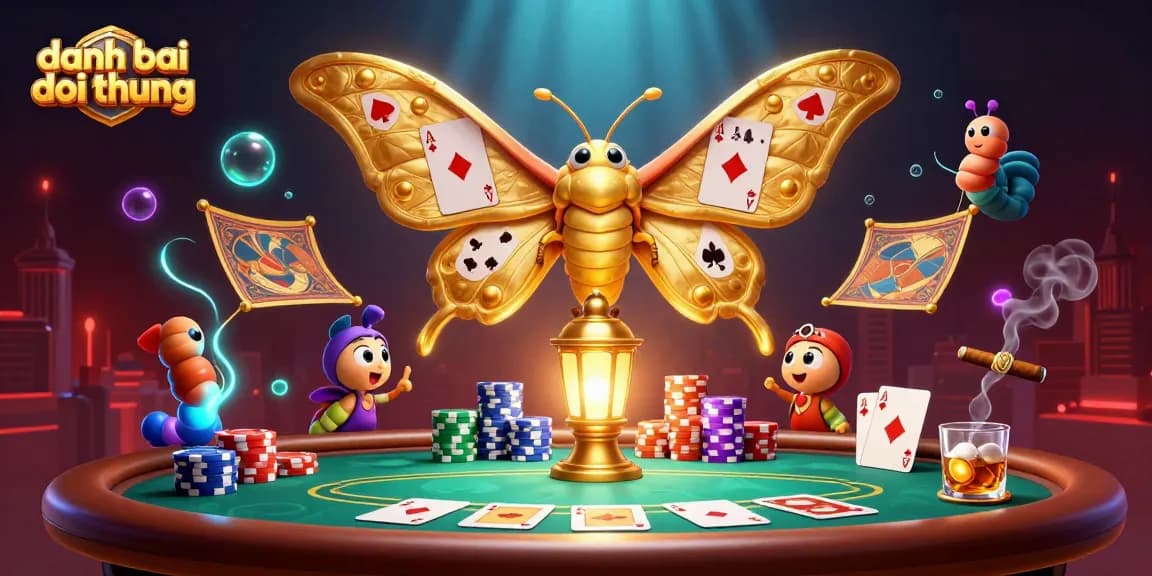 Engage with danh bai doi thuong through a rich casino scene featuring a moth and vibrant game elements.