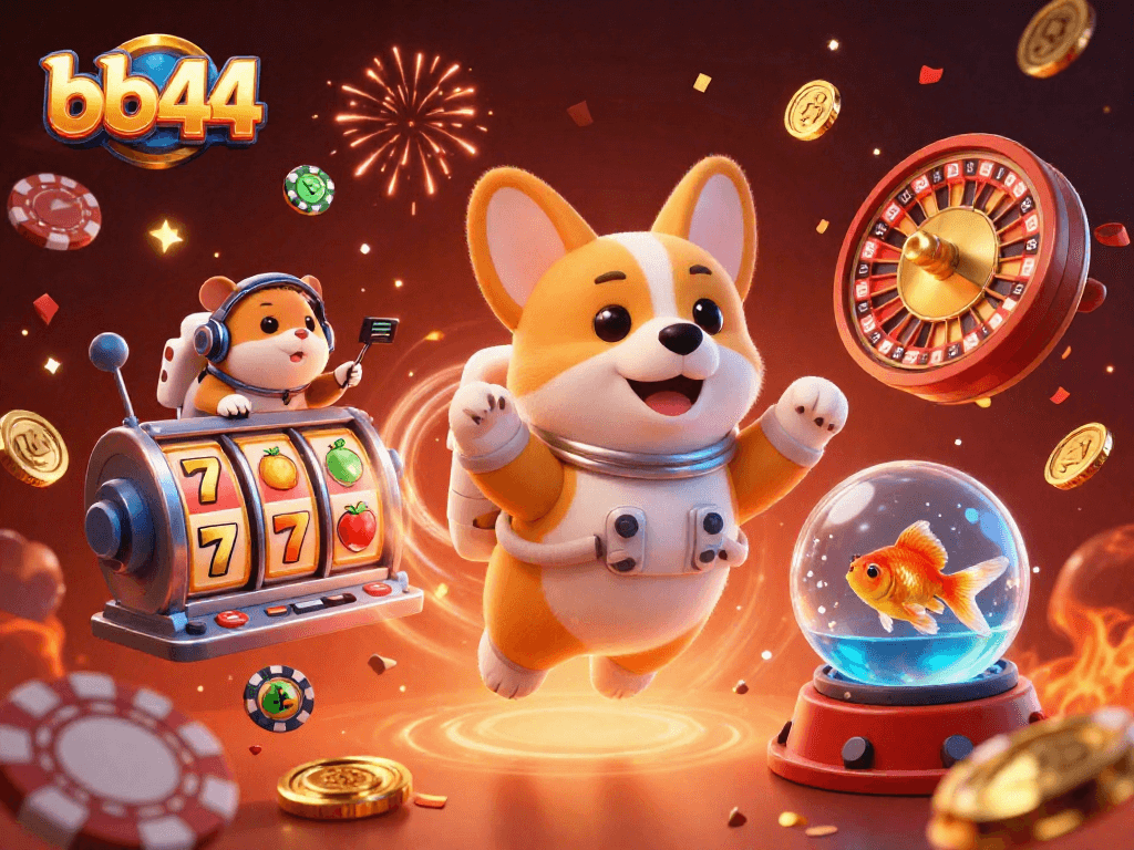 Experience the excitement of bb44 with a floating 3D casino scene featuring astoundingly whimsical characters.