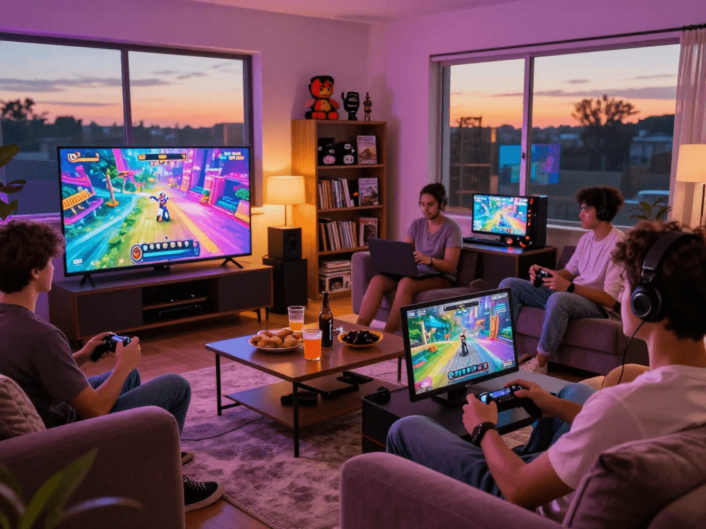 Engaged players enjoying a sex game together in a cozy living room.