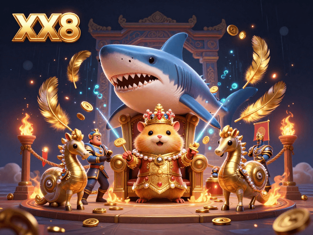 Bet on exciting games with XX8 featuring a king hamster and vibrant casino elements.