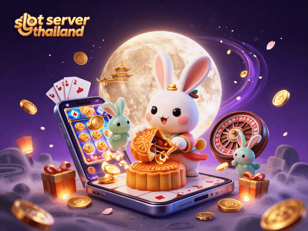 Engage with slot server thailand in a vibrant, illustrated scene depicting casino elements and lucky symbols.