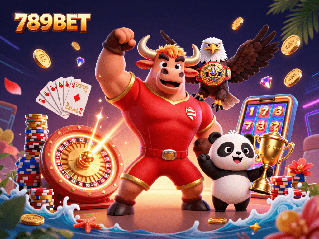 Experience thrilling games with 789BET's vibrant casino scene, featuring iconic characters and sparkling treasures.