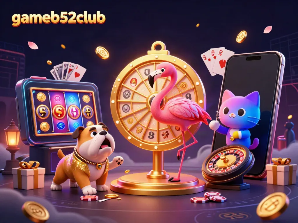 Engage in exciting gaming action at gameb52club with colorful slots and animated characters.