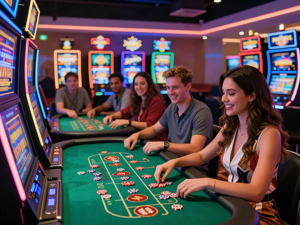 Exciting atmosphere at the best non gamstop casinos uk with players enjoying slot machines and table games