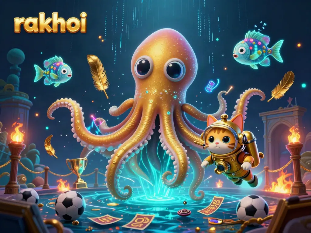 Engage in thrilling live betting with rakhoi, featuring a kraken, diving cat, and deep-sea fish in a vibrant underwater casino.