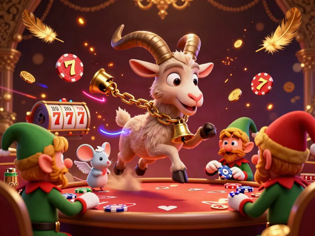 Engage with halftime-themed casino chaos as Krampus and friends create festive mayhem with poker chips and slot reels.