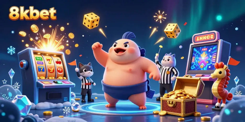 Experience thrilling jackpots at 8xbet with our animated underwater casino scene featuring unique characters.