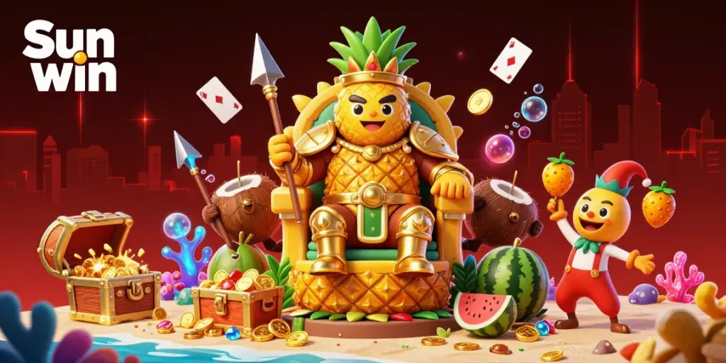Engage with exciting casino adventures at Sun win with vibrant 3D characters amidst treasures and glowing gems.