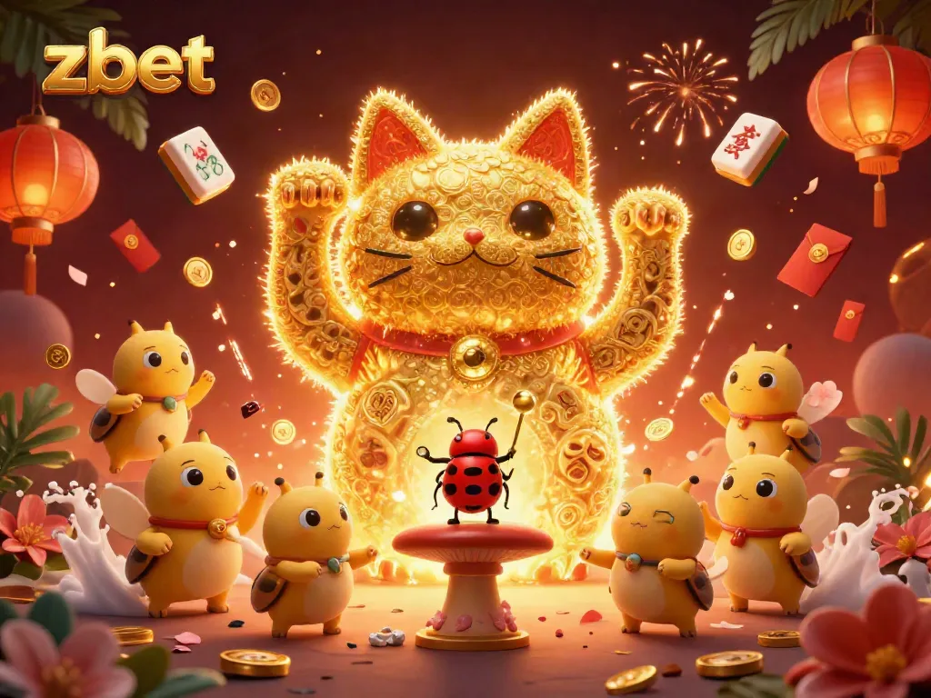 Experience zbet's thrilling atmosphere with a vibrant lucky cat and animated casino symbols.