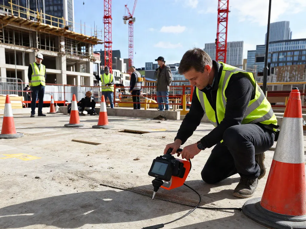 GPR Survey London technician scanning subsurface utilities at a construction site.
