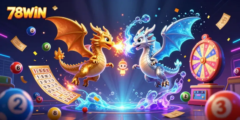 Experience thrilling gameplay with 78WIN as twin dragons create a dynamic atmosphere of excitement.