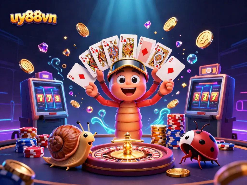 Experience thrilling casino action with uy88vn's vibrant animated characters and games in an engaging 3D illustration.