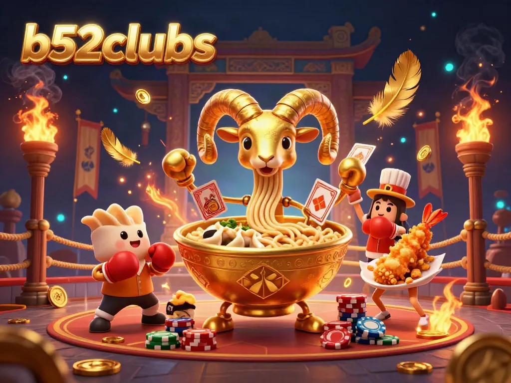 Engage in the vibrant b52clubs casino with a dynamic scene of characters dealing cards and stacking chips.