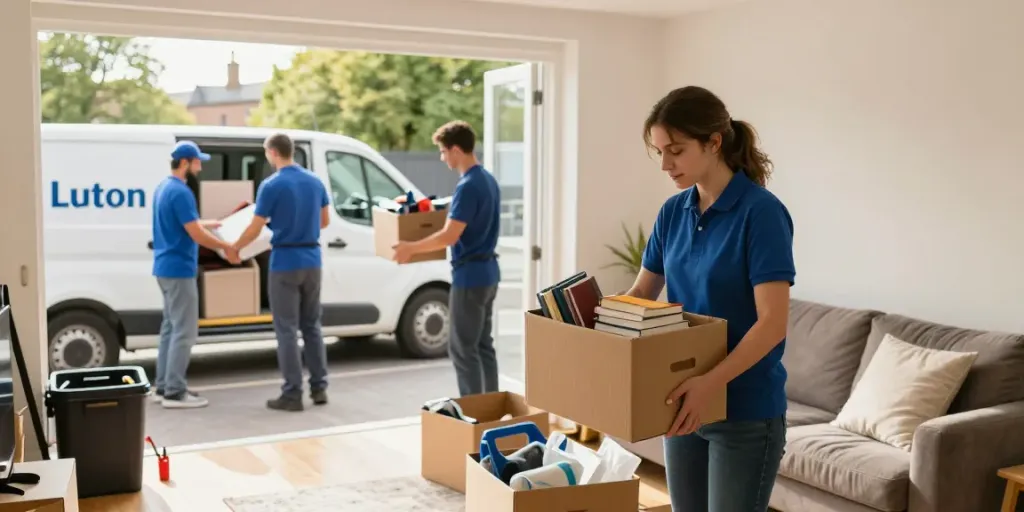 House Clearance Edinburgh team sorting possessions in a sunny home.
