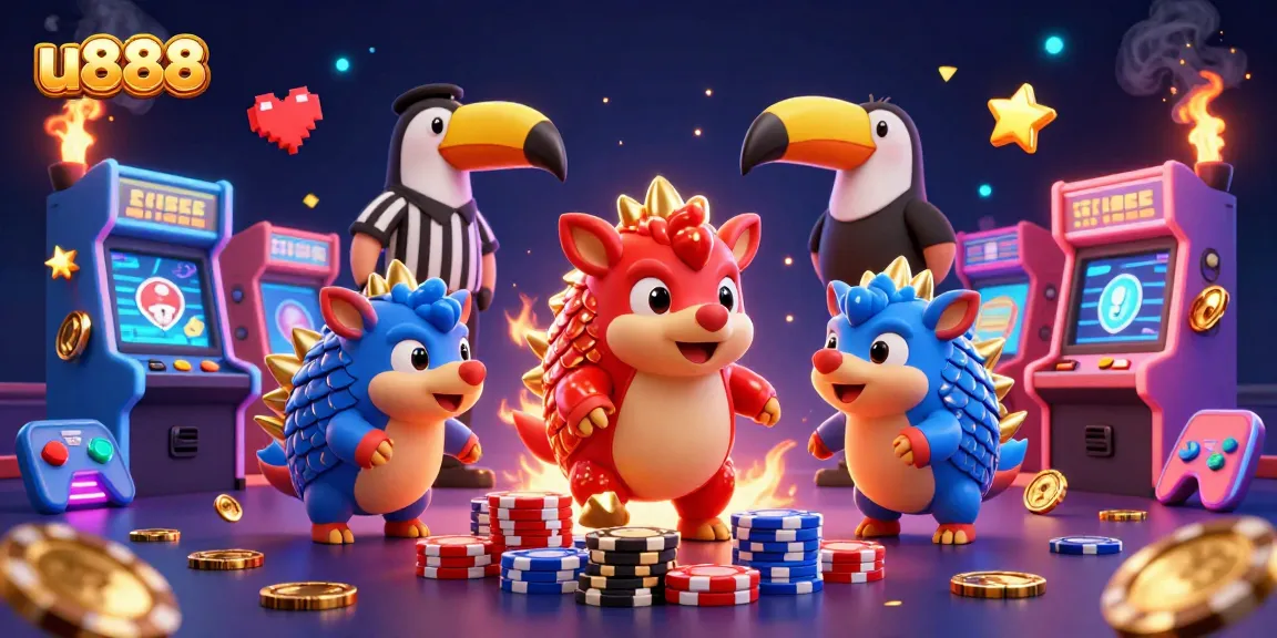 Experience thrills with u888 as colorful pangolins bowl through poker chips, showcasing vibrant casino fun.