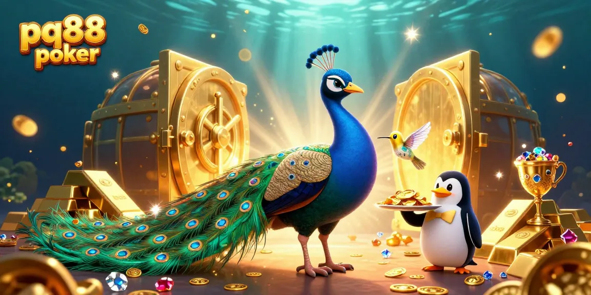 Engage in thrilling gameplay with pq88 poker as an aristocratic peacock and butler penguin showcase gaming riches.