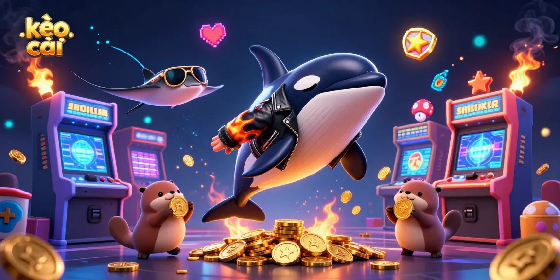 Experience thrilling kèo nhà cái action with playful sea creatures and arcade elements in a vibrant casino scene.