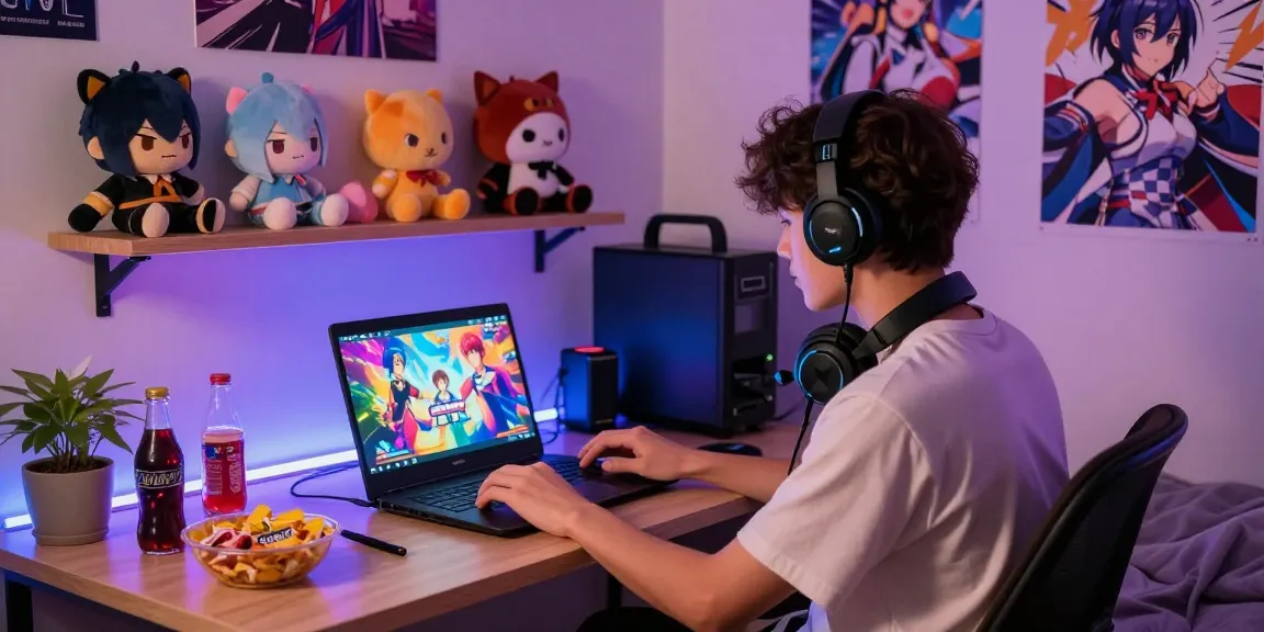 Play hentai games in a cozy gaming setup highlighting vibrant anime colors and engaging visuals.