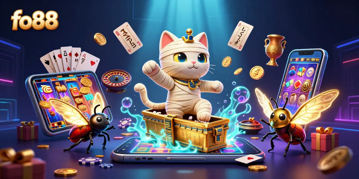 Engage in thrilling gameplay at fo88 with an Egyptian mummy cat unveiling casino treasures.