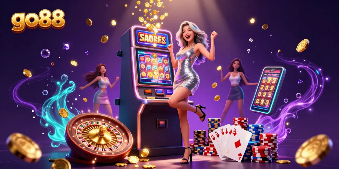 Experience excitement at go88 with a celebrating player and vibrant casino elements exploding around.