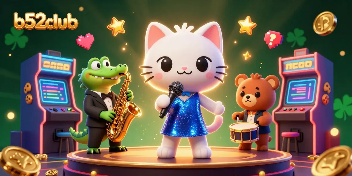 b52club showcases an energetic casino scene with playful characters amidst vibrant game elements.