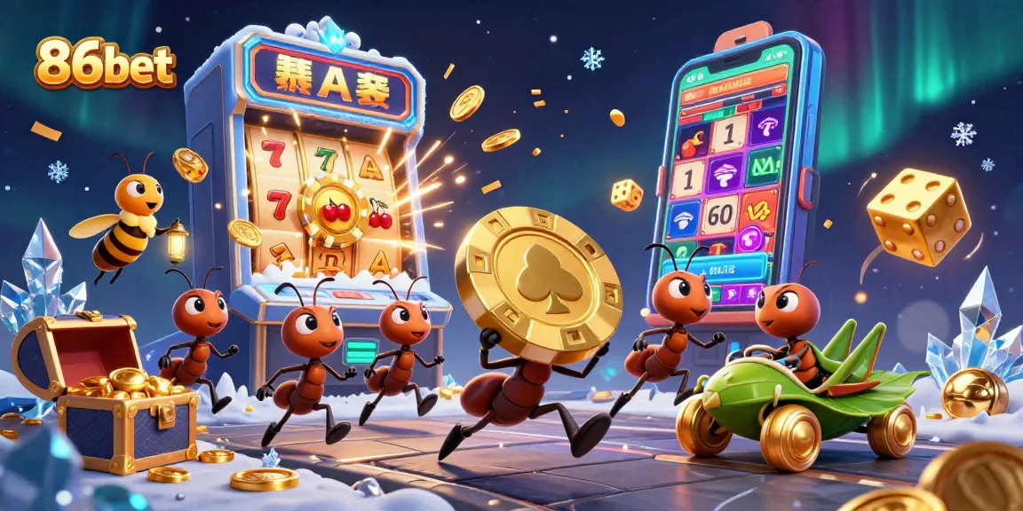 Engage in exciting gameplay at 86bet as ants pull off a heist with golden poker chips.