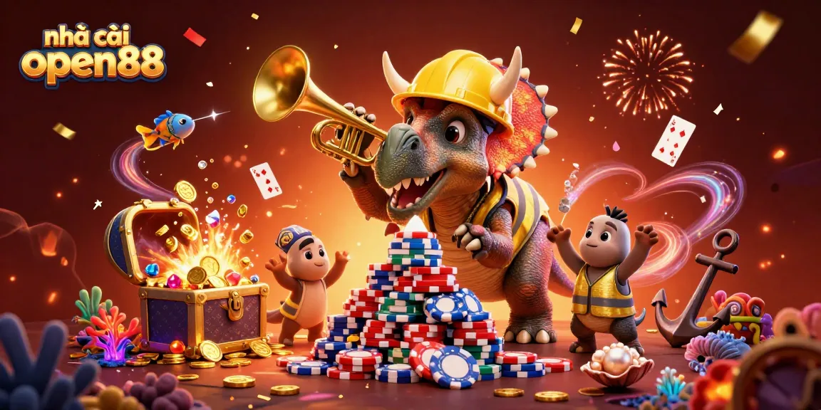Experience thrilling gameplay at Nhà cái open88 with dynamic casino elements and vibrant characters celebrating.