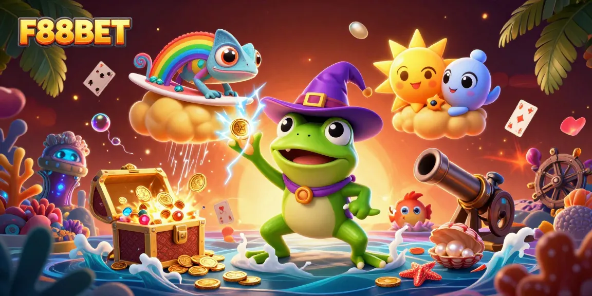 Experience excitement with F88BET's vibrant casino atmosphere filled with gold coins and gaming elements.