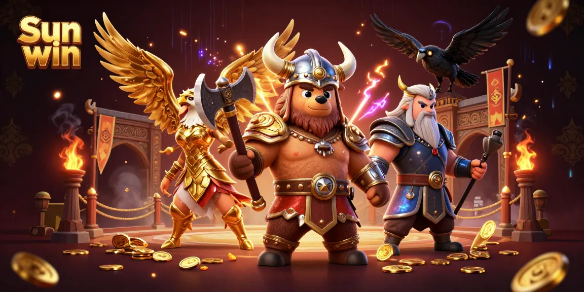 Bet big on Sun win with dynamic Viking and Valkyrie scene, showcasing thrilling gaming elements.