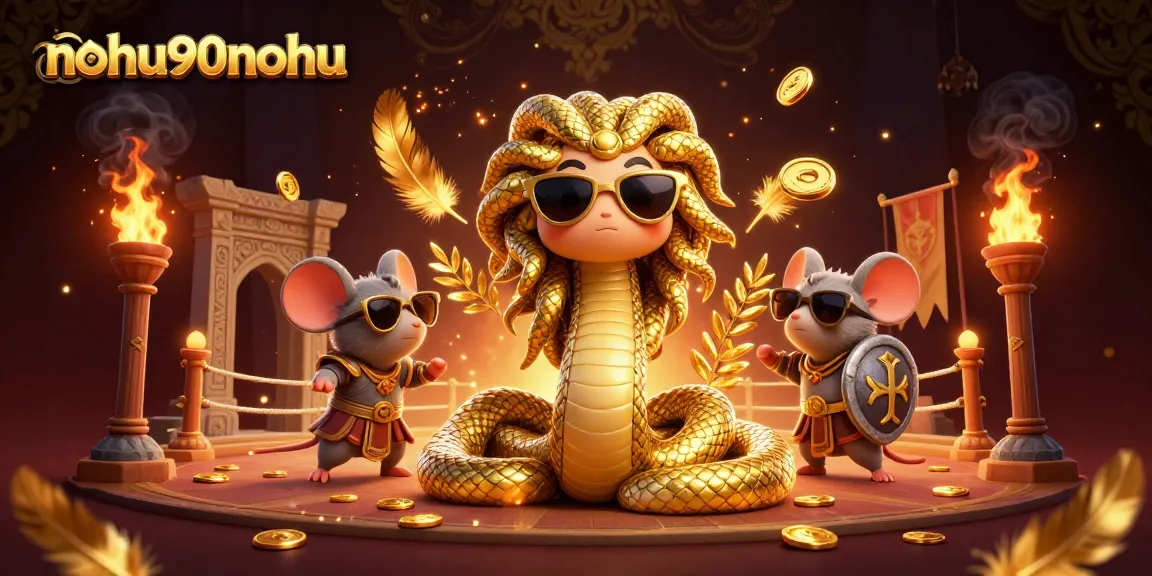 Nohu90nohu showcases a vibrant 3D scene blending casino excitement with friendly characters and dynamic gaming elements.