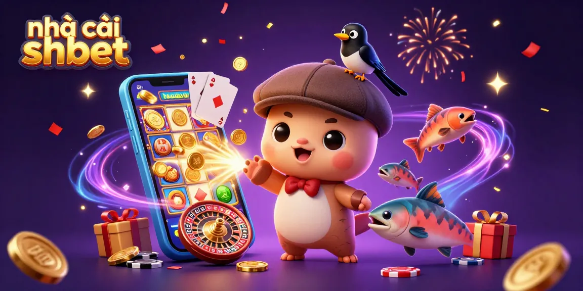 Engaging 3D illustration of nhà cái shbet showcasing dynamic gaming elements and fun characters.