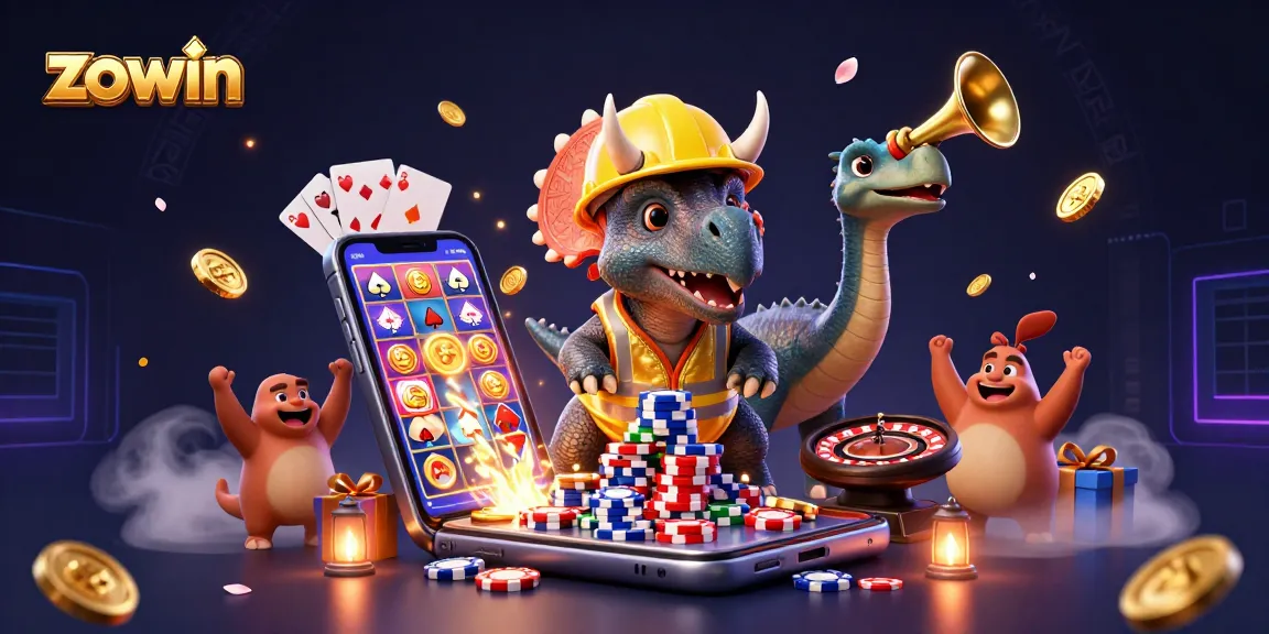Zowin offers thrilling gaming experiences as players celebrate wins among vibrant casino elements.