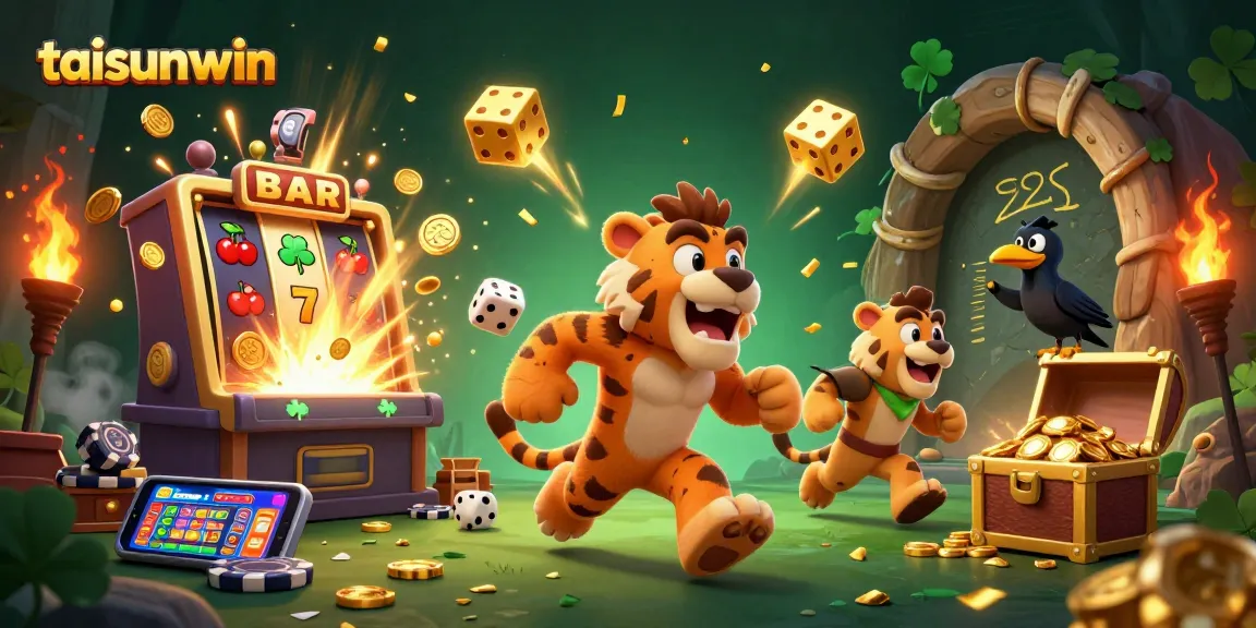 Play slots and games at taisunwin with a thrilling 3D caveman casino scene.