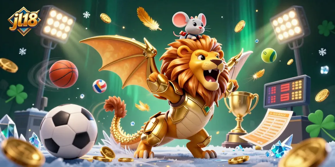 Engage in thrilling gaming at jl18 featuring a golden chimera and sports elements, highlighting a vibrant casino experience.