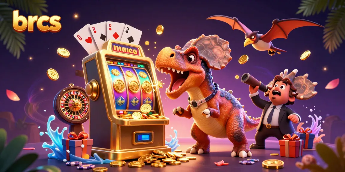 brcs players enjoying a dynamic scene of a pachycephalosaurus winning on a slot machine amidst vibrant casino elements