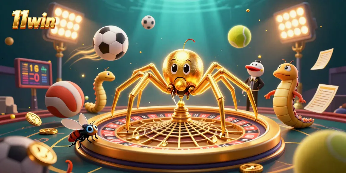 Engage with 11win's thrilling betting experience with animated characters in a dynamic casino scene.