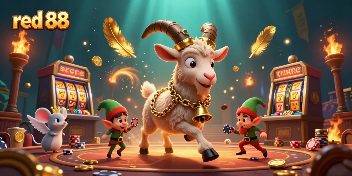 Experience excitement at red 88 casino with a festive Krampus goat, angel mouse, and mischievous gremlins.