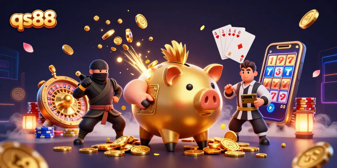 Experience winning in qs88 with dynamic characters in a casino packed with gold coins and vibrant gaming elements.