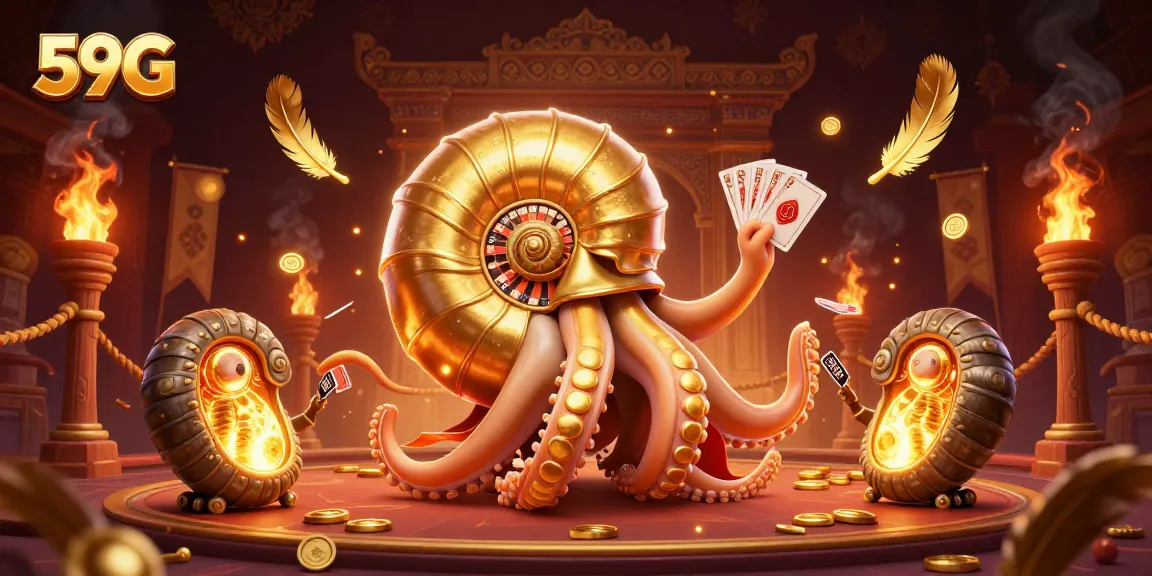 Engage with 59G's vibrant online casino world featuring a unique nautilus roulette wheel.