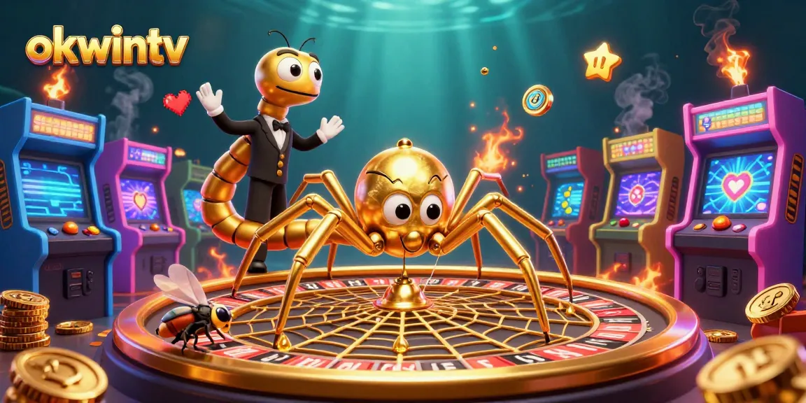 Engage with the vibrant world of okwintv where a golden spider spins a roulette web as a fly nervously places bets.