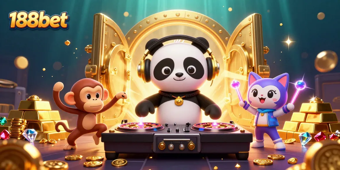 Experience thrilling fun with 188bet in a vibrant casino illustration featuring animated characters.