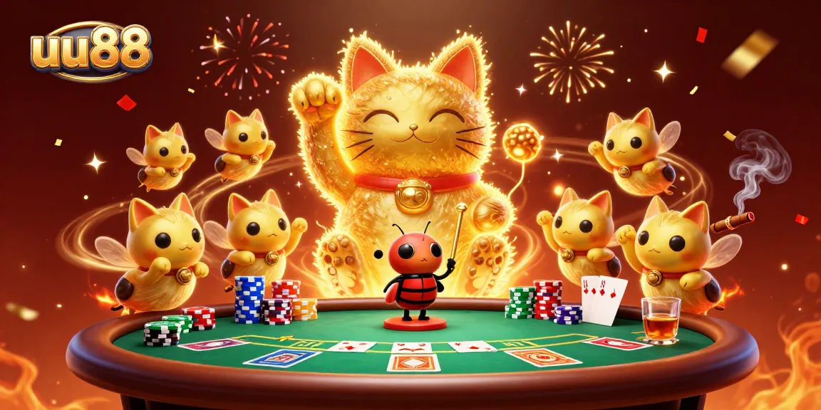 Celebrate incredible wins with uu88 in this vibrant casino-themed illustration of golden fireflies!
