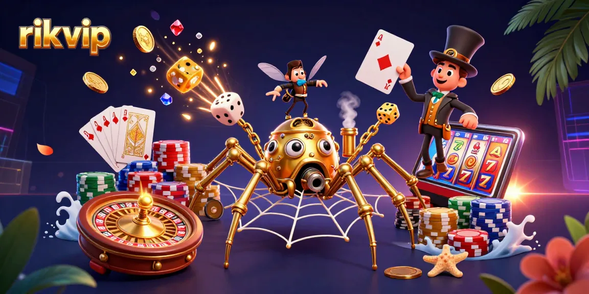 Engage with rikvip's unique online gaming experience featuring a vibrant steampunk casino scene.