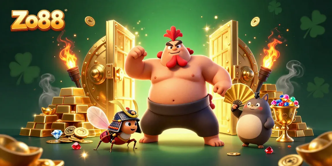 Engage in thrilling slots at Zo88's casino with dynamic gold treasure and vibrant elements.