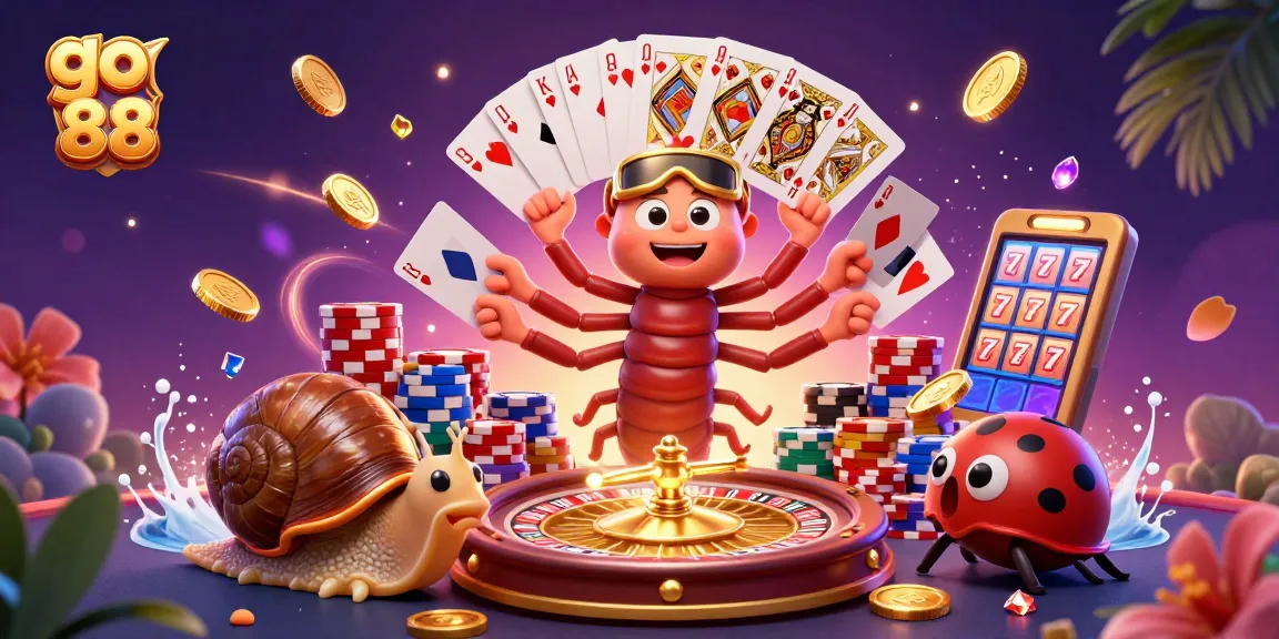 Experience the excitement at go 88 with a vibrant casino scene featuring colorful characters and dynamic game elements.