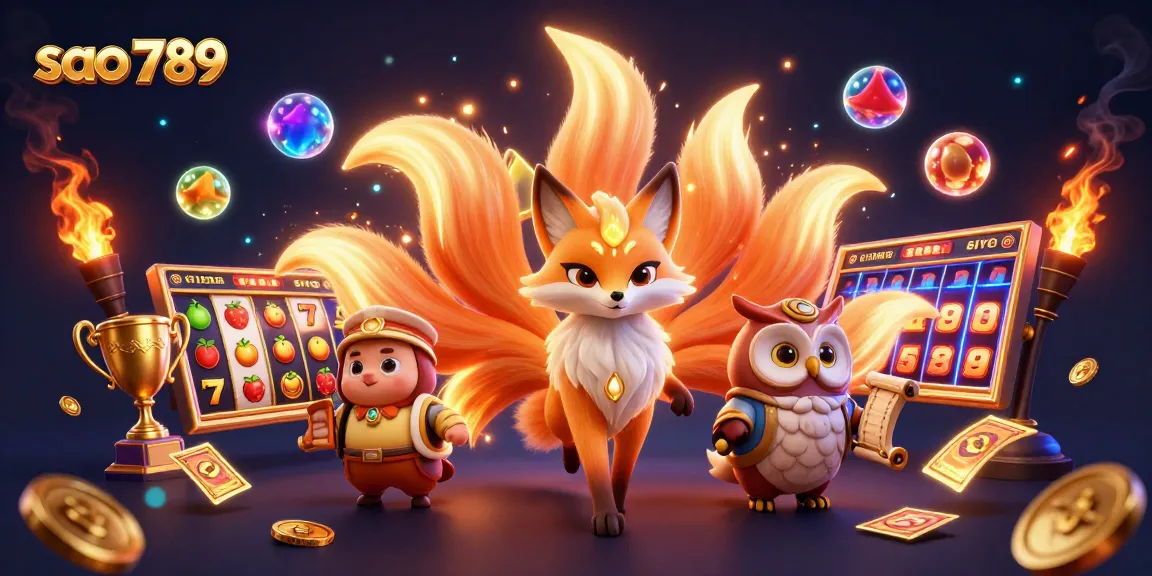 Suspend your disbelief in sa0 789 as a vibrant fox spirit, wise owl, and colorful orbs gather around dazzling slot elements.