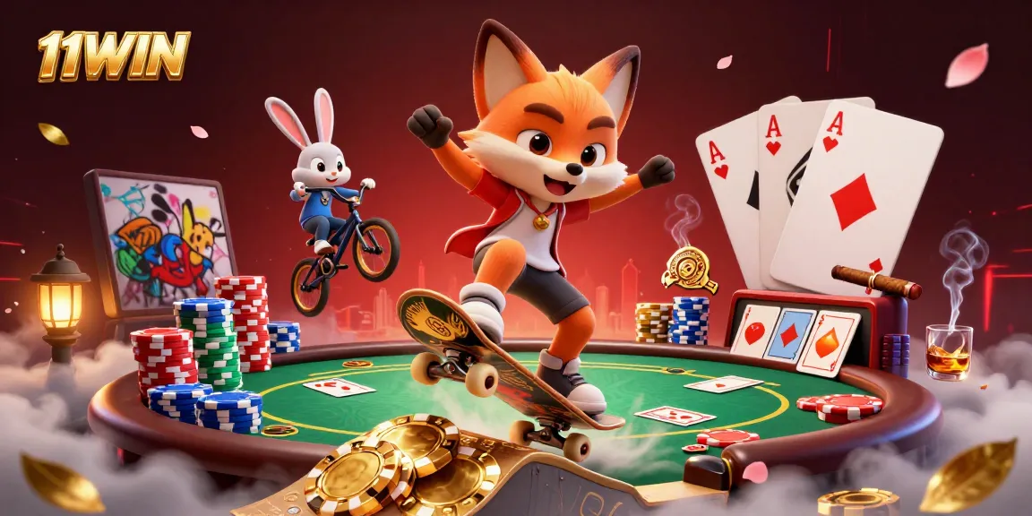 Experience thrilling casino action with 11WIN, showcasing vibrant characters and rich details.