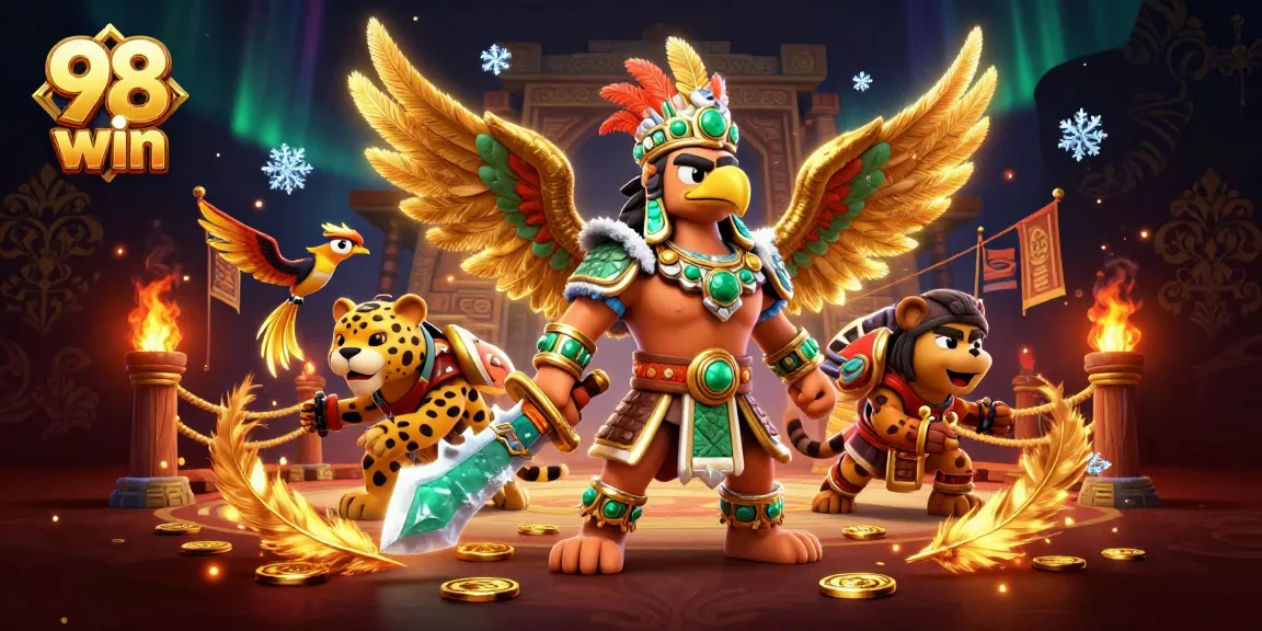 Engage with exciting bets on 98 win as Aztec warriors battle amidst dazzling casino elements.