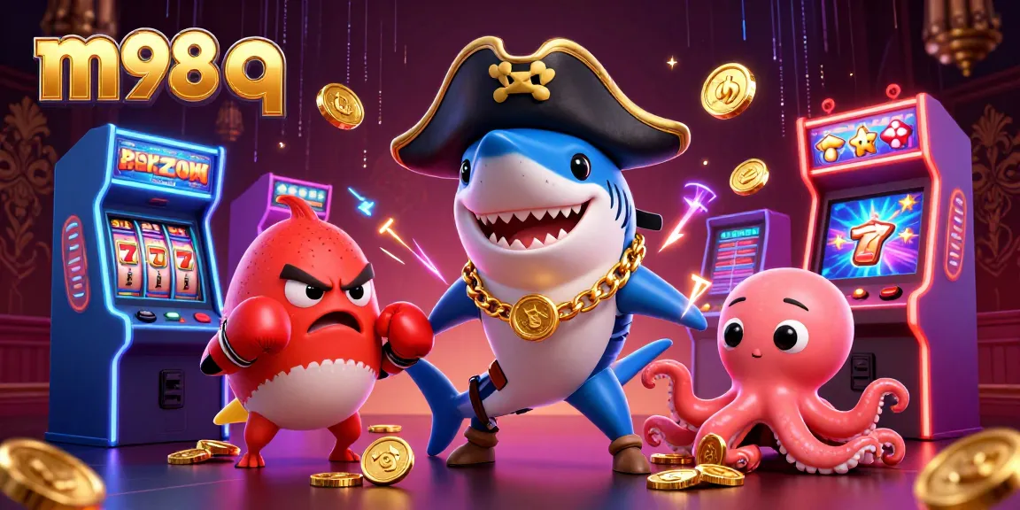 Engage with m98 q at the fun-filled casino scene featuring a pirate shark, pufferfish, and octopus!